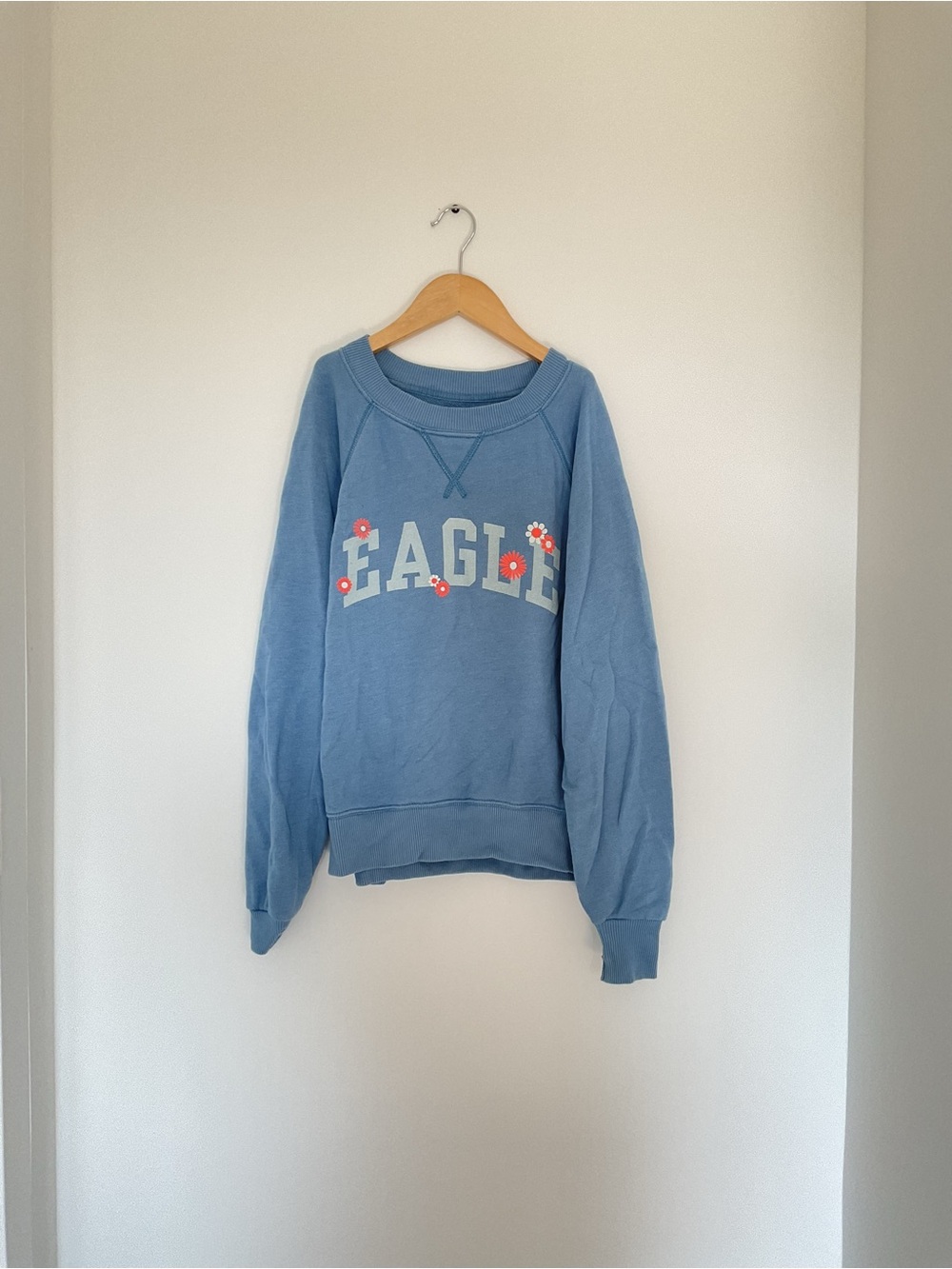 American Eagle Outfitters Blue Crewneck Sweatshirt with Floral Logo